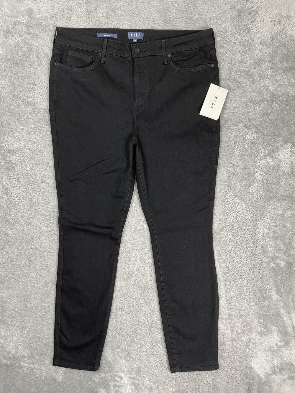 NYDJ Skinny Jeans Womens 16 Black Dark Wash High Rise Lift Tuck Stretch Denim